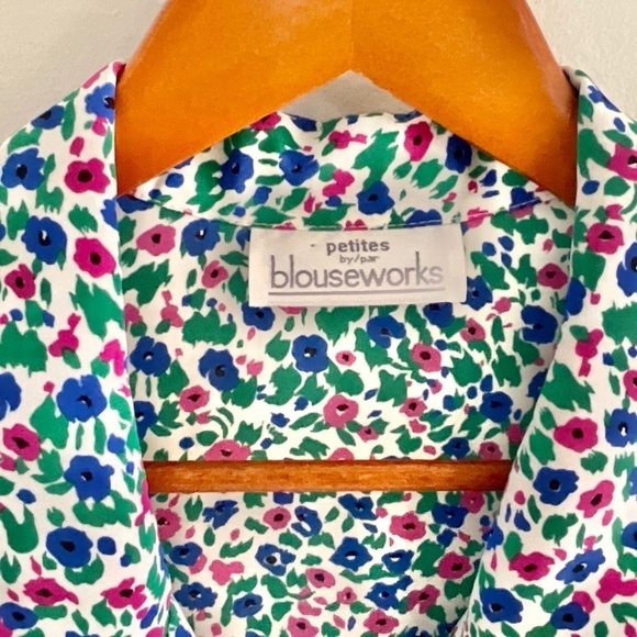 Vintage Button down 80s Coquette Retro Floral Sz Petite 14 - Picture 3 of 7